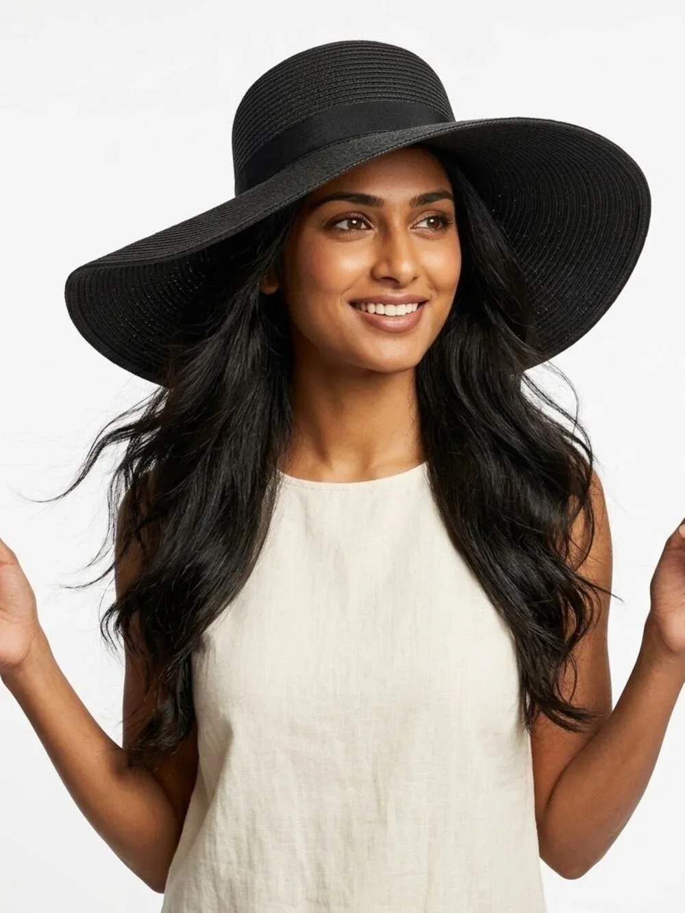 Oversized Black Floppy Straw Sun Hat Wide Brim Boho Goth Beach Vacation